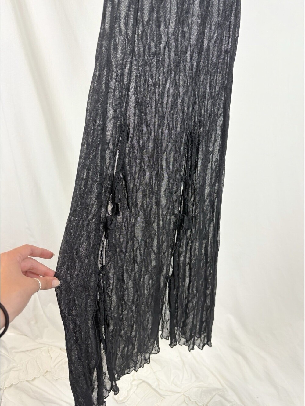 NWOT Find Me Now Second Skin Black Sheer Tassel Bow Slit Maxi Dress Size XS - Picture 7 of 9